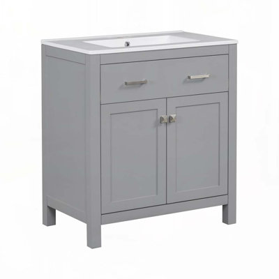 Ensemble de meuble-lavabo avec lavabo en céramique, tablette réglable et portes à fermeture en douceur