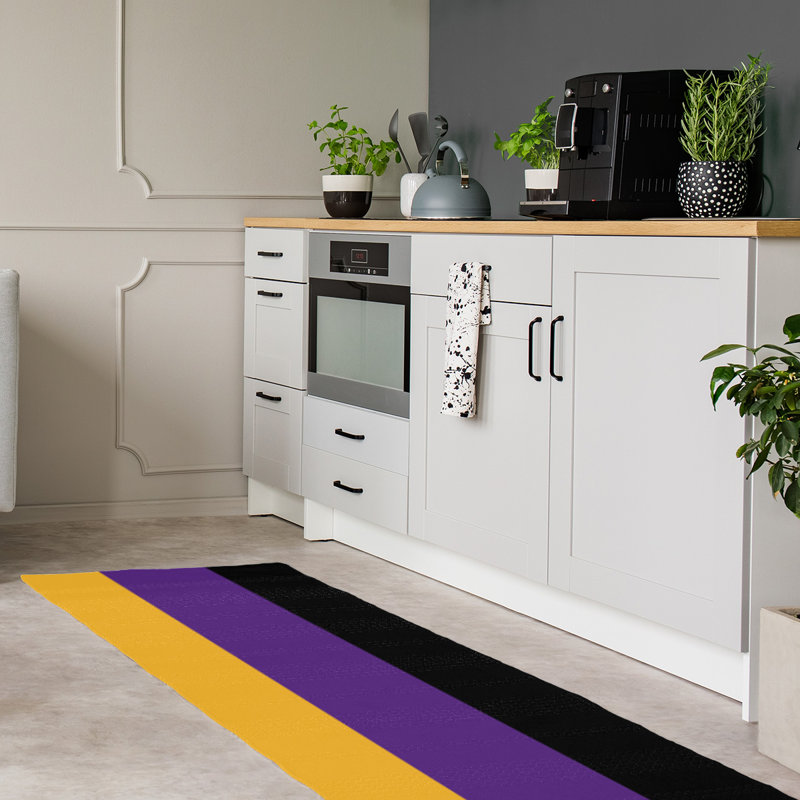 Tapis doré/mauve rayé/noir de zone noire, Tapis de couloir 2 pi 6 po x 8 pi