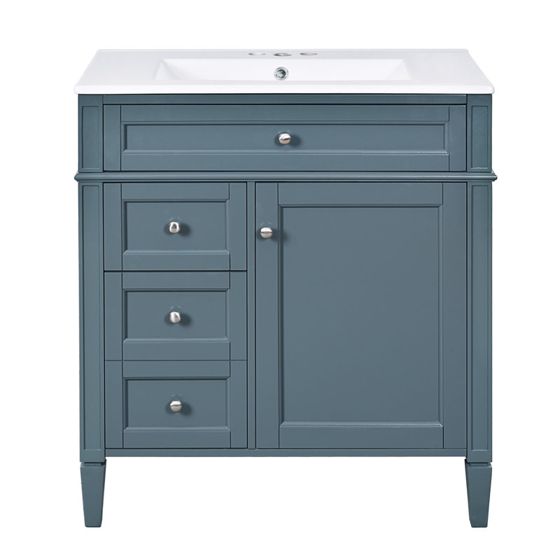 Meuble-lavabo de 30 po avec lavabo supérieur, meuble-lavabo moderne avec 2 tiroirs et tiroir escamotable, meuble-lavabo simple