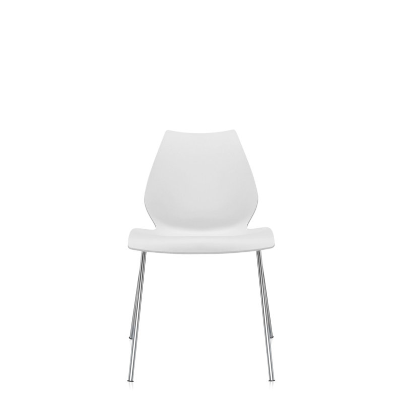 Maui Stackable Plastic Seat Waiting Room Chair, Zinc White, Chrome Steel
