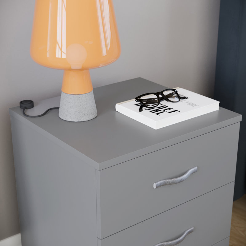 Maybery 3 - Drawer Bedside Table Nightstand, Grey