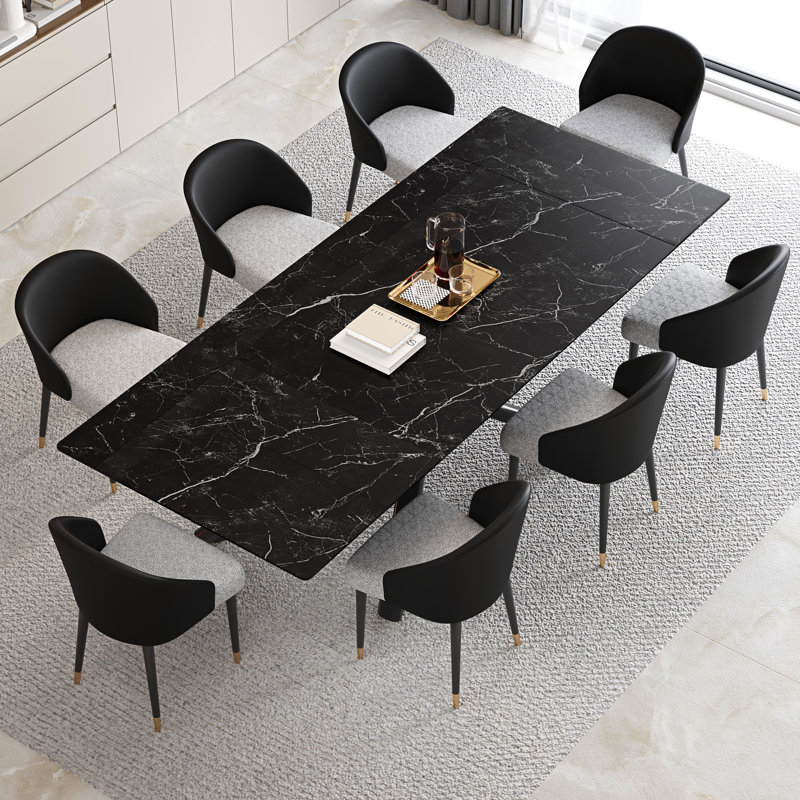 Charlana 70.86" to 102.36" Extendable Rectangular Sintered Stone Dining Table For 8-10, Black