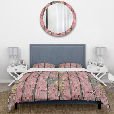 Petal Pink And Gold Distressed Wood I - Farmhouse Duvet Cover Set