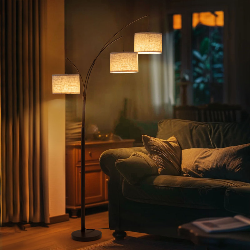Lampe sur pied 80 po à 3 lumières à intensité variable de 3 couleurs à température variable avec télécommande, Beige, Brun