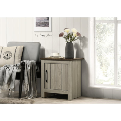 Table de bout en chêne gris de 16 po - Côté avec armoire pour l'intérieur de la maison H 21,5 po Finition noyer contraste plateau de rangement de table H 21,5 po, Top Space Essentials