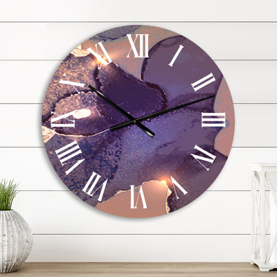 Horloge murale mauve et or liquide I