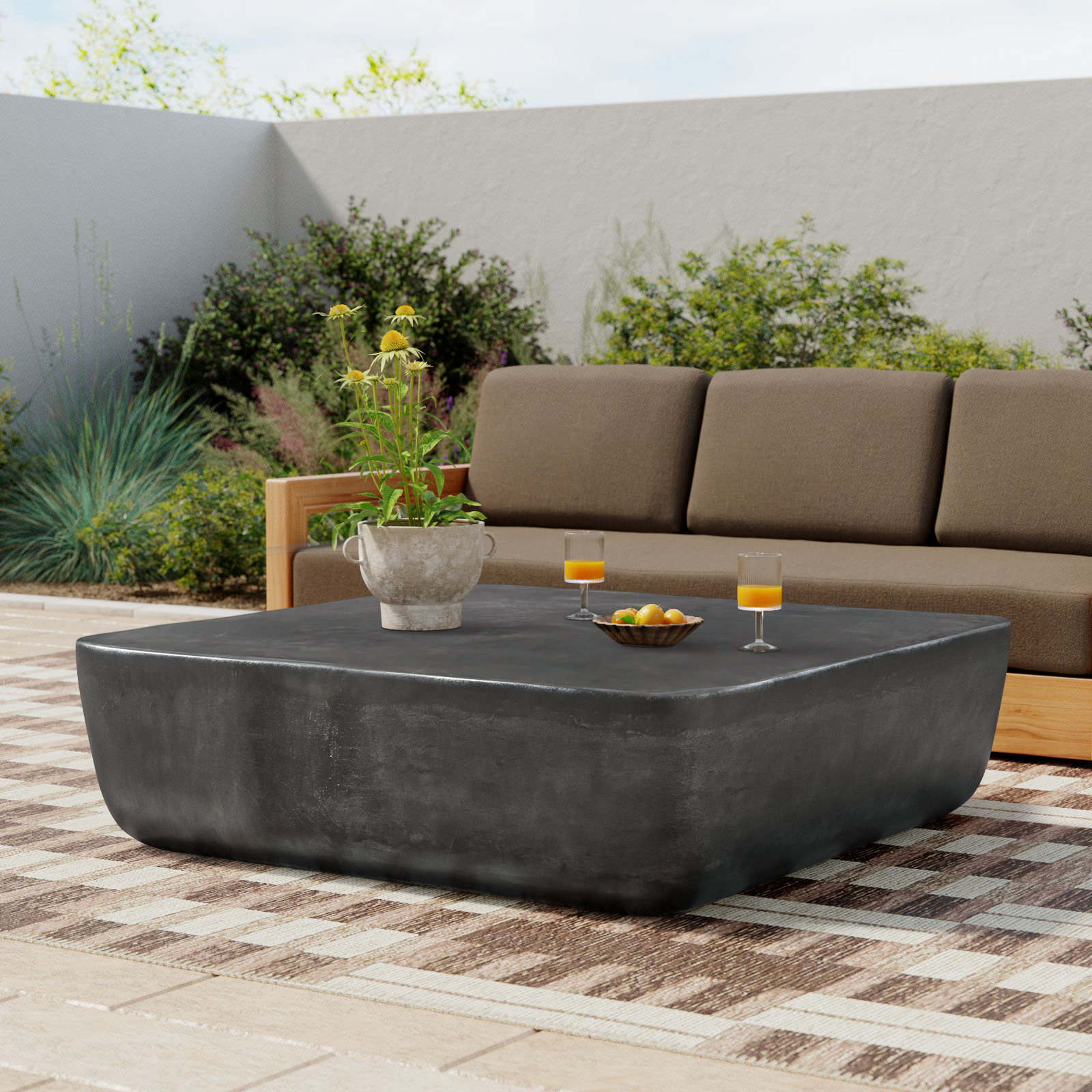 Eponine 48'' Metal Outdoor Coffee Table, Aged Gray