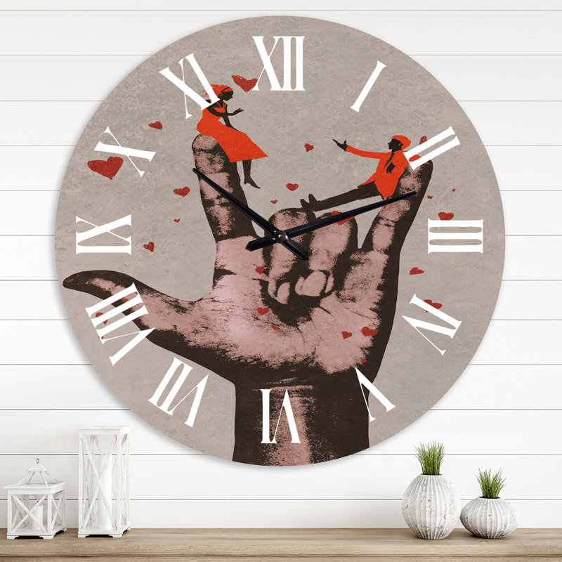 I Love You Sign With Romantic Couple - horloge murale moderne, Moyenne