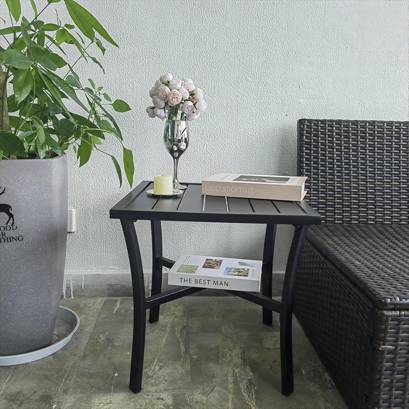 Table de bout d'extérieur en acier pour terrasse, cour, piscine, compagnon d'intérieur, facile d'entretien et résistante aux intempéries, noir