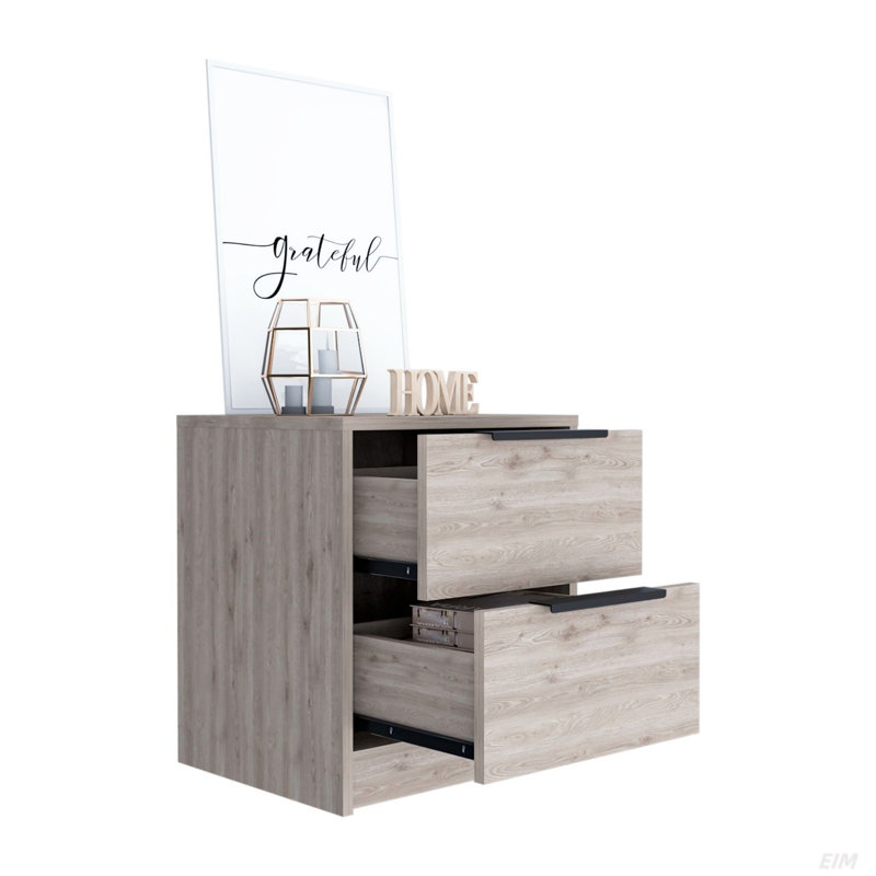 Nightstand Cervants, Two Drawers, 18" High Nightstand, Light Gray