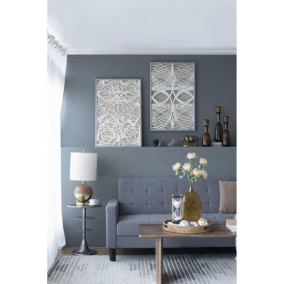 Ensemble de 2 décorations murales en forme de boîte-cadre, 23,5 x 1 x 35,5 po, cadre délavé gris, assemblage détaillé, objet décoratif contemporain, structure complexe, bureau et salle familiale
