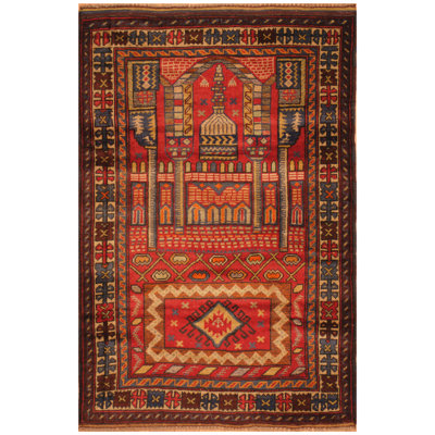 Tapis rouge/brun noué la à la main Prentice