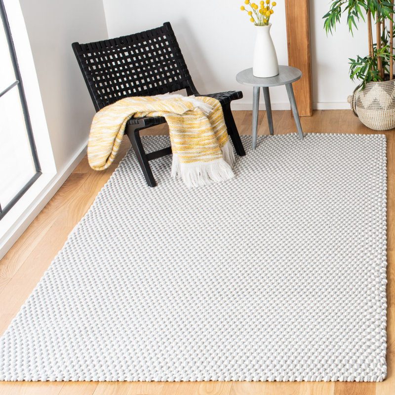 Bernel Handmade Flatweave Cotton Light Grey Area Rug, Rectangle 9' x 12'
