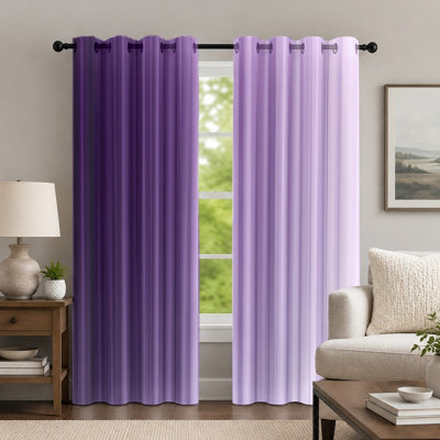 2Pcs Purple Gradient Curtains, Ombre Style Curtain, Modern Minimalist Solid Color Printed Art Grommet Drapes, Window Treatment for Bedroom Living Room Decor