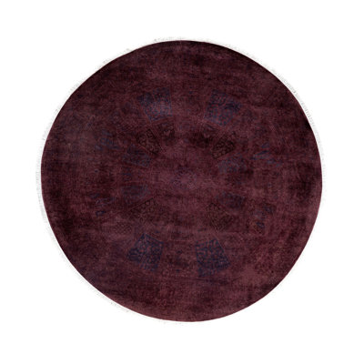 Rachal One-of-a-Kind Hand-Knotted Round Area Rug - Purple, 6' 1" x 6' 1"