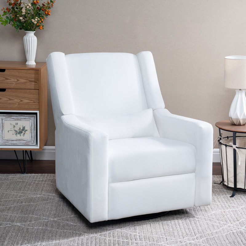 Cutlor Luxury Power Motion Recliner  Swivel Glider, Upholstered Reclining Sofa Chair with Lumbar Support, Bright White Linen
