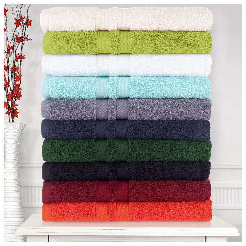 Ultra-Soft Cotton Solid Double Line Dobby Border Quick-Drying 12 Piece Assorted Towel Set, Cyan