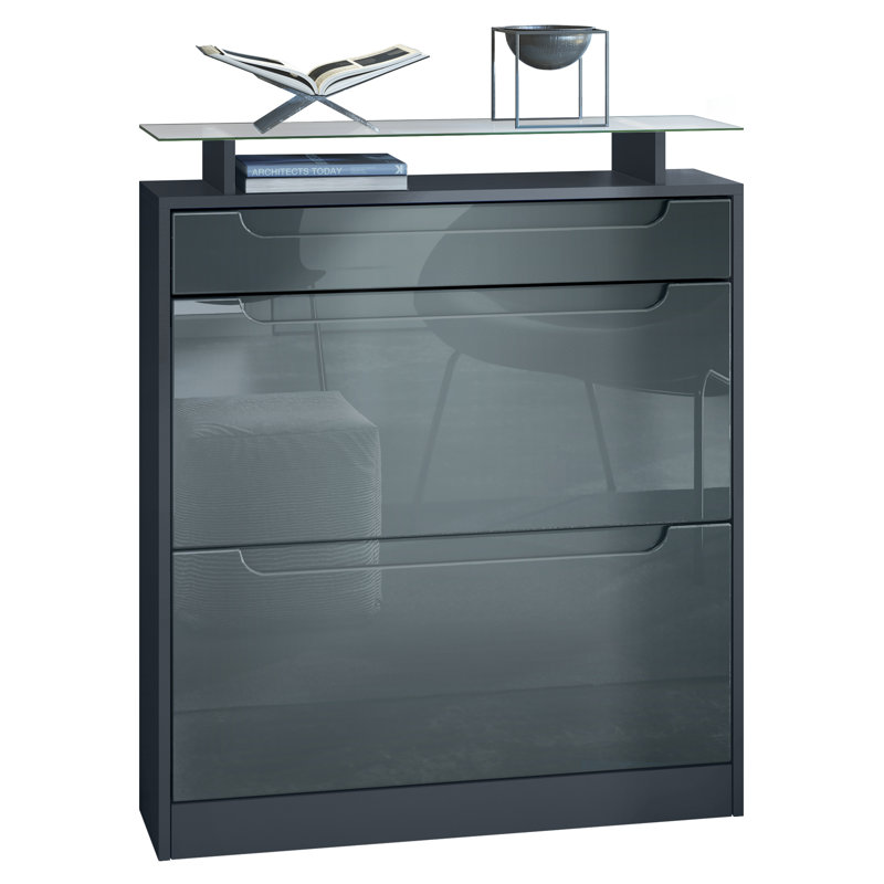 16 Pair Shoe Storage Cabinet, Dark Grey