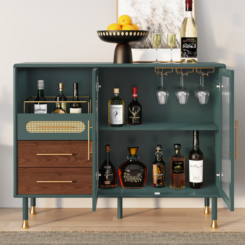 Bar avec tablettes réglables et porte-bouteilles - Bar moderne pour la maison, Vert
