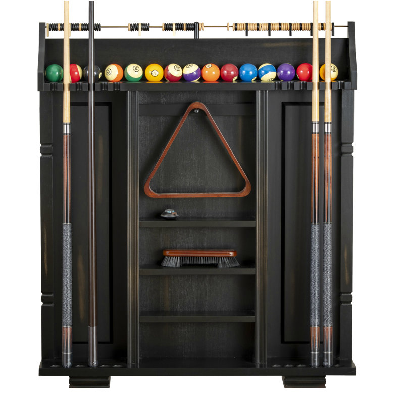 American Heritage Providence Rack - Solid Wood Pool Cue & Ball Holder with Built-In Scoring System and Ample Storage