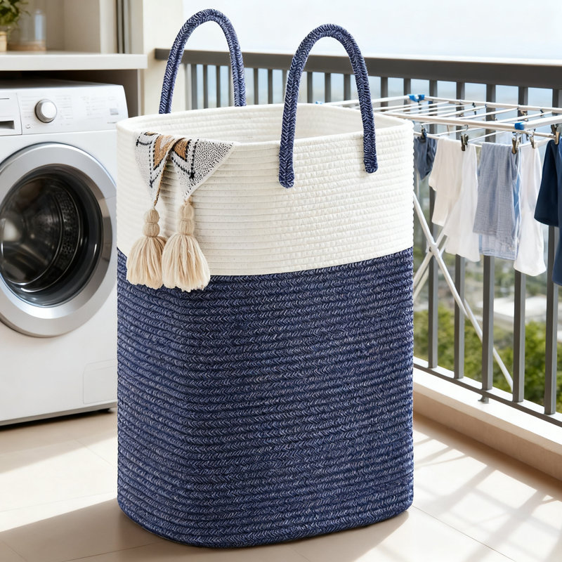 Panier à linge en corde de coton tissé, organisateur de rangement pliable et respirant pour vêtements, jouets et couvertures