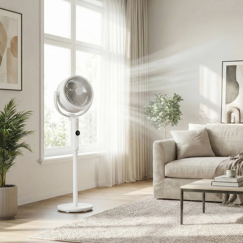 Standing Fan With Remote, 8 Speeds, Quiet Operation, Oscillating Air Circulator For Bedroom, LED Display, Black, White