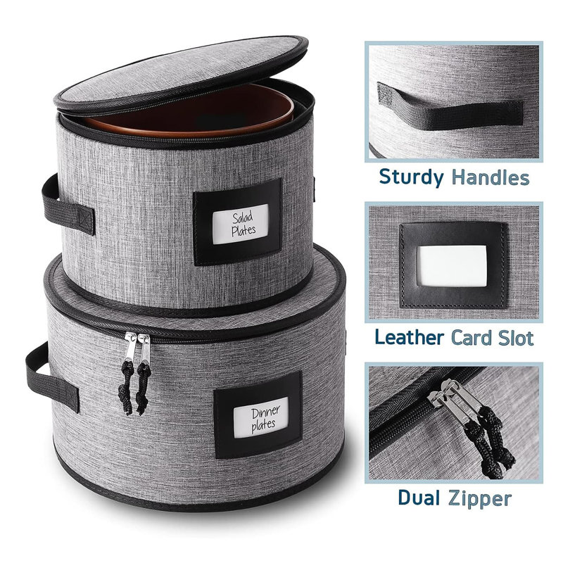 4-Piece Hard Shell Dinnerware Storage Set, Gray