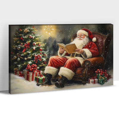 Décoration murale sur toile GUTTATY Christmas, œuvre de père Noël lisant par un arbre de Noël, impressions murales vacances d'hiver, affiche de scène de Noël douillette pour salon, salle familiale, bureau, 12 x 16 po