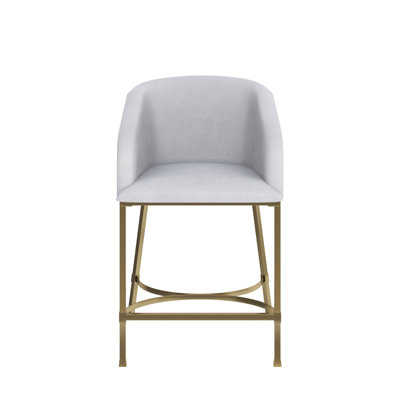 Hampton 26in. Modern Counter Stool – White Faux Leather & Gold Steel Frame