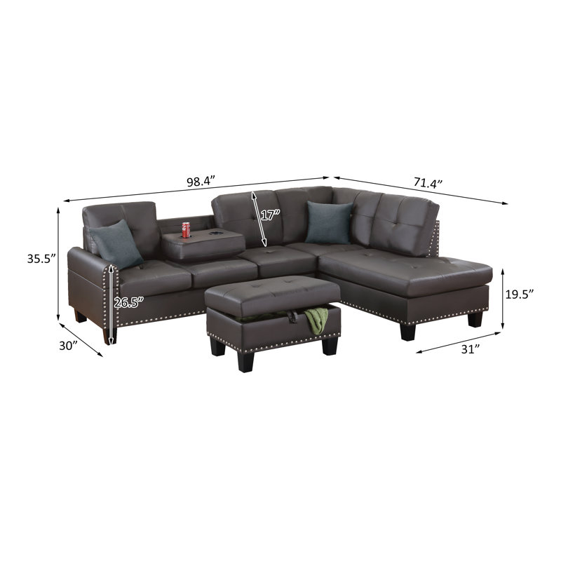 Adwell 3 - Piece Sectional Set, Espresso Faux Leather