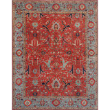 Hand Knotted Wool Area Rug in Red And Light Blue