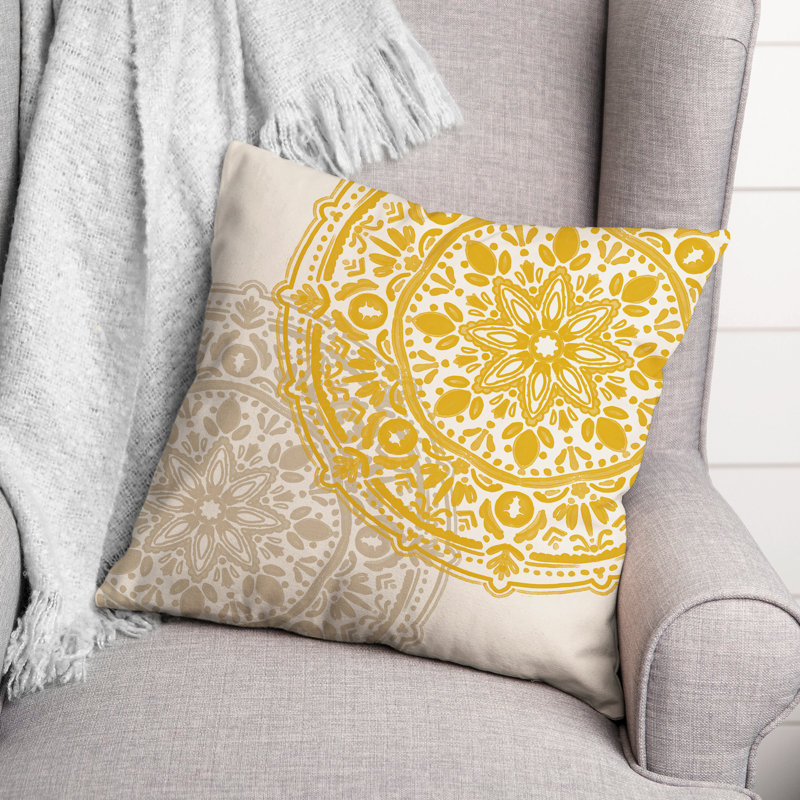 Housse et insert de coussin extérieur d'extérieur, Jaune, Floral 7
