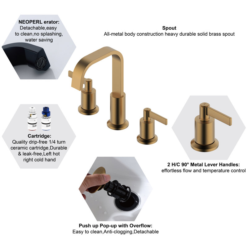 Derengge Widespread Bathroom Faucet, Brushed Gold