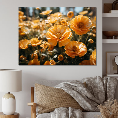 «Peach Buttercups Field Vibrant I», reproduction sur toile