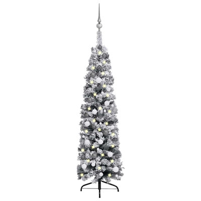 Arbre de Noël artificiel vert, blanc, PVC gris, acier, plastique multicolore