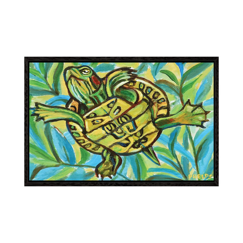 Slider Turtle Swimming by Robert Phelps - Floater Frame Gallery-Wrapped Canvas Giclée on Canvas, Black