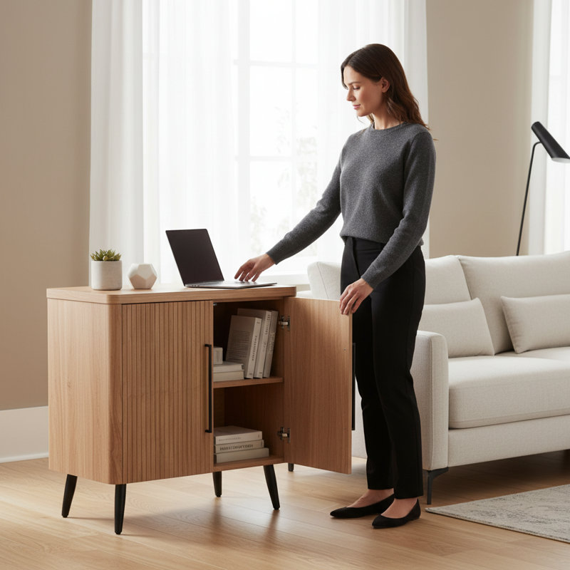 Armoire d'appoint cannelée en érable 31 "avec rangement pour porte 31" | Idée cadeau, Érable