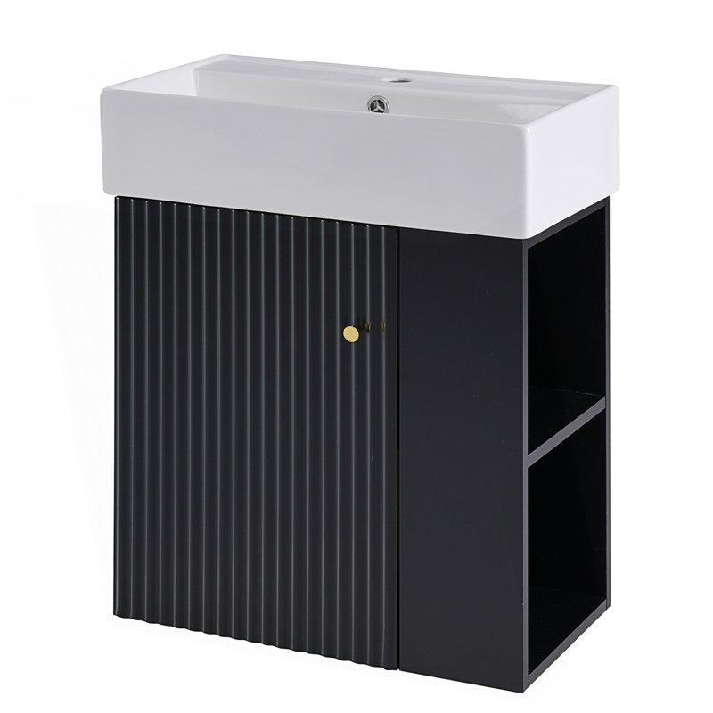 Meuble-lavabo flottant moderne avec lavabo en céramique, Noir
