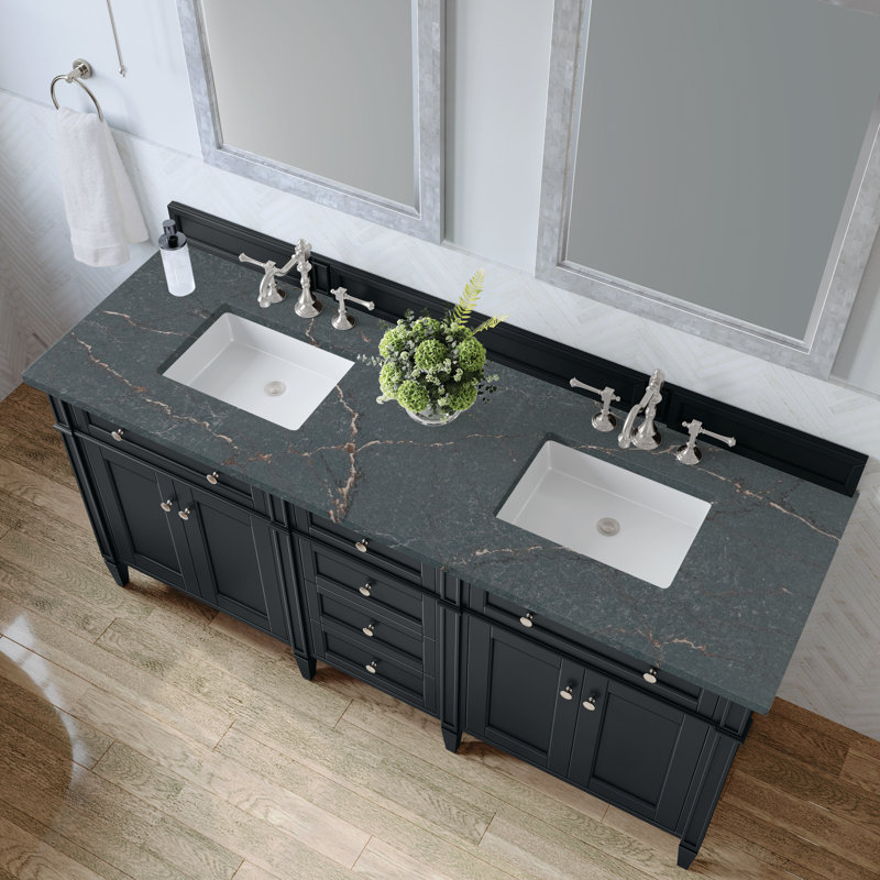 Meuble-lavabo double l 72 po Dussault, Noir onyx, Bleu Parisien, 8 po