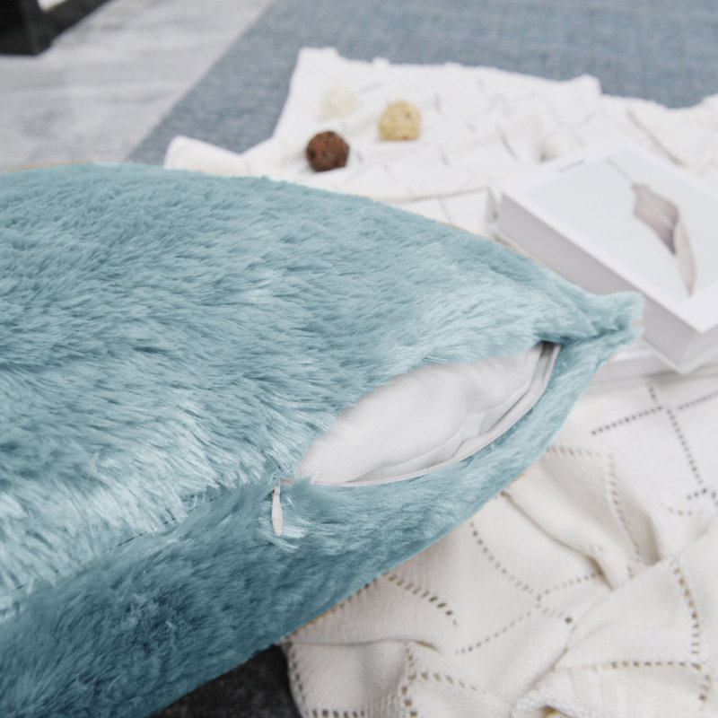 Housse de coussin réversible en fausse fourrure, Bleu clair