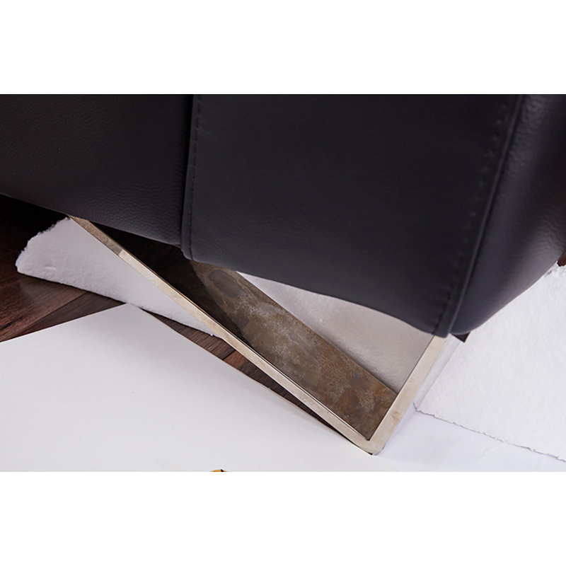 Black Genuine Leather Right Sitting Sectional with Stainless Steel Legs