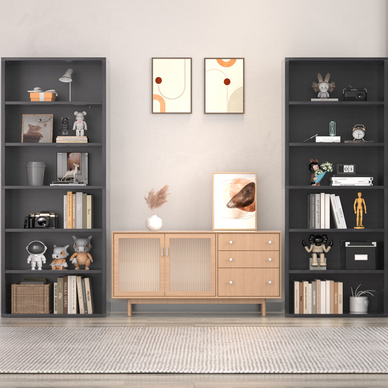 Livingon 21.8"W Standard Bookcase, Black, (6 Shelves) 71.4"H x 21.8"W x 9.3"D