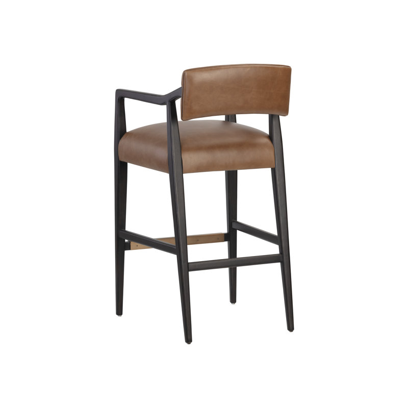 Upholstered Stool, Bar Stool (31.50" Seat Height), Light Gray Leather