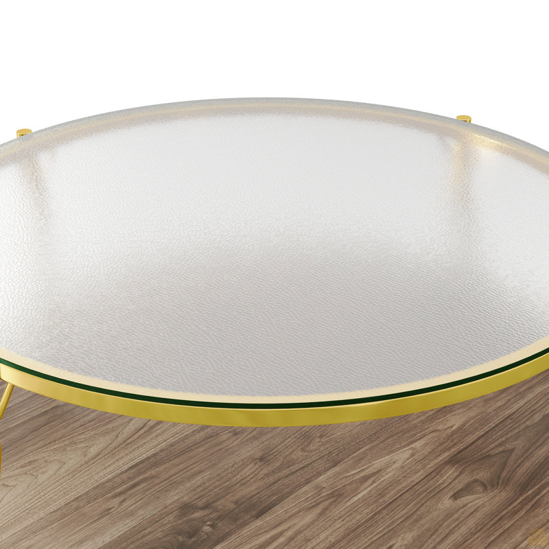 Table basse ronde à 2 niveaux avec plateau en verre et base dorée
