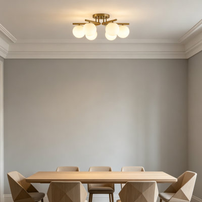 6-Light Sputnik Semi-Flush Mount Ceiling Light With Milky Glass Globes - Mid-Century Modern Large Chandelier