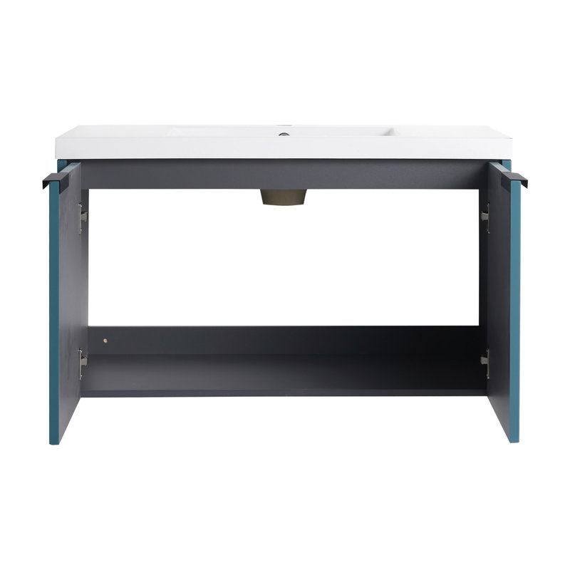 Wall Mounted Bathroom Vanity with Resin Sink and Soft-Close Doors, Offering Ample Storage and Modern Design for Bathroom Upgrade