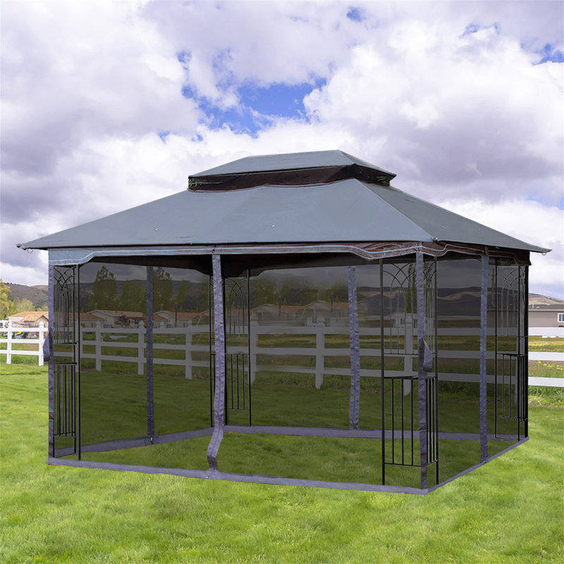 13X10 Outdoor Patio Gazebo Canopy Tent With Ventilated Double Roof And Mosquito Net, Gray, 108.67" H x 157.5" W x 118" D