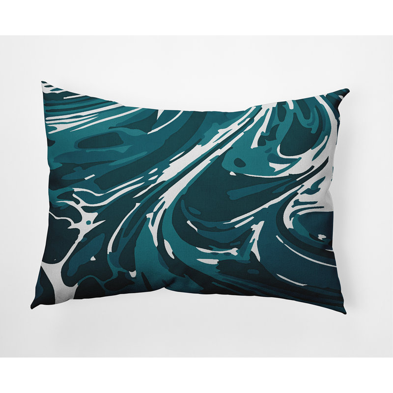 Abstract Outdoor Reversible Throw Pillow, Teal