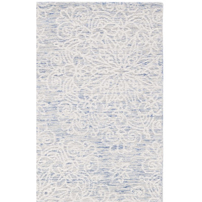 Gosha Hand Tufted Wool/Cotton with Cotton Backing Floral Rug in Blue/Ivory