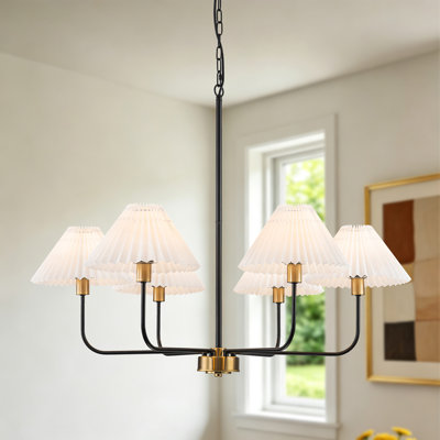 6-Light Traditional Chandelier with Pleated Fabric Shades